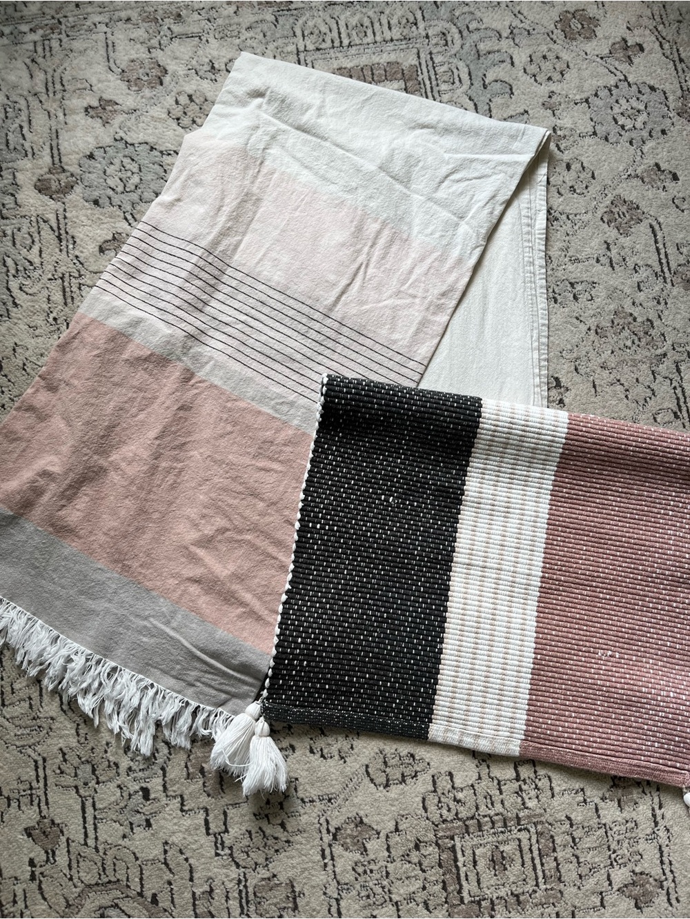 Hearth & Hand with Magnolia Shower Curtain & Rug Set - Mauve, Cream, Gray, Black